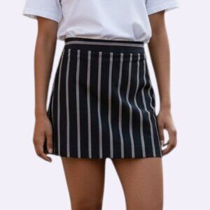 DKNY Women's Black Beige Stripped Mini Skirt A Shape Lined Shine Fabric SZ6 NWOT